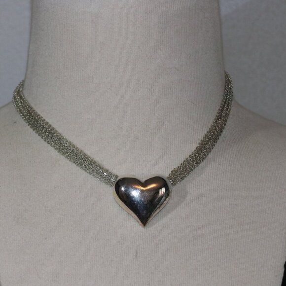 Vintage Heart Choker Multistrand Heart Necklace - Picture 1 of 9